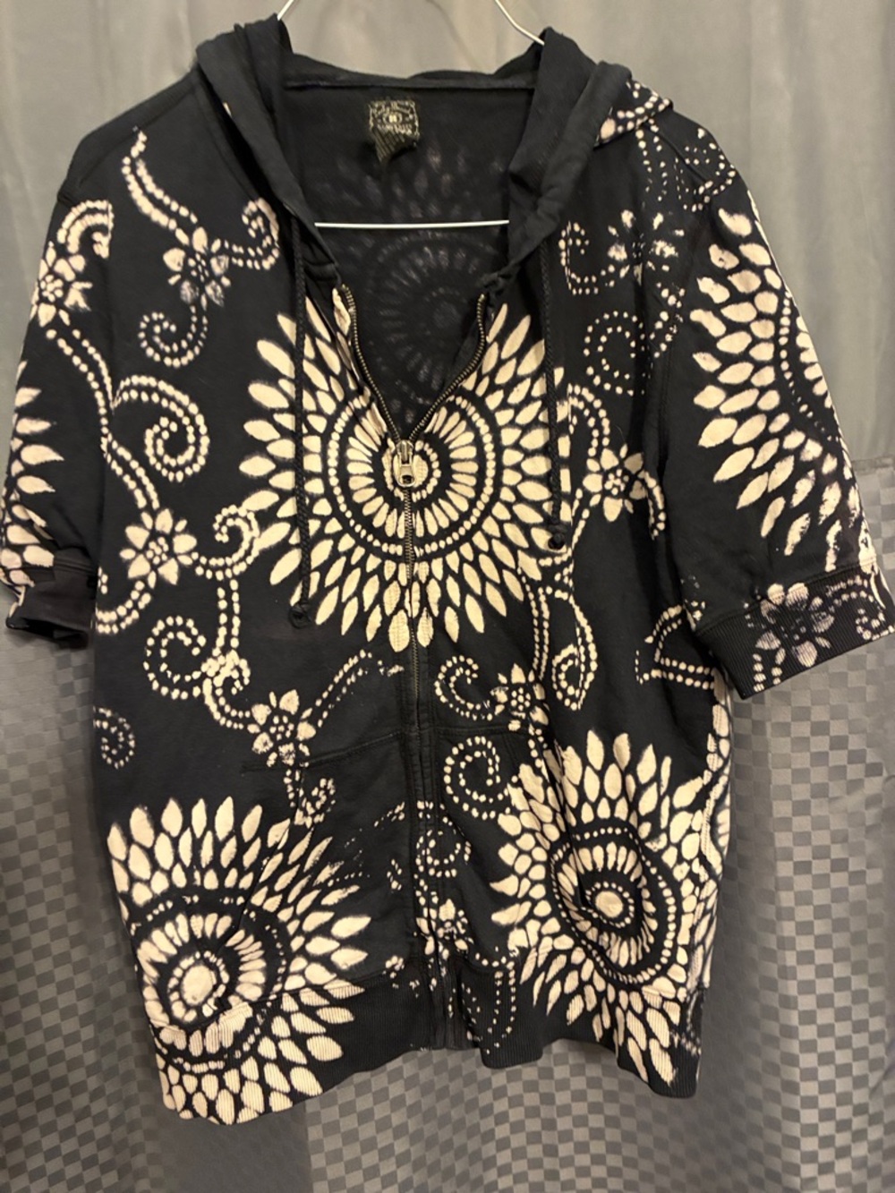Lucky Brand Black Zip Hoodie with Cream Floral Print